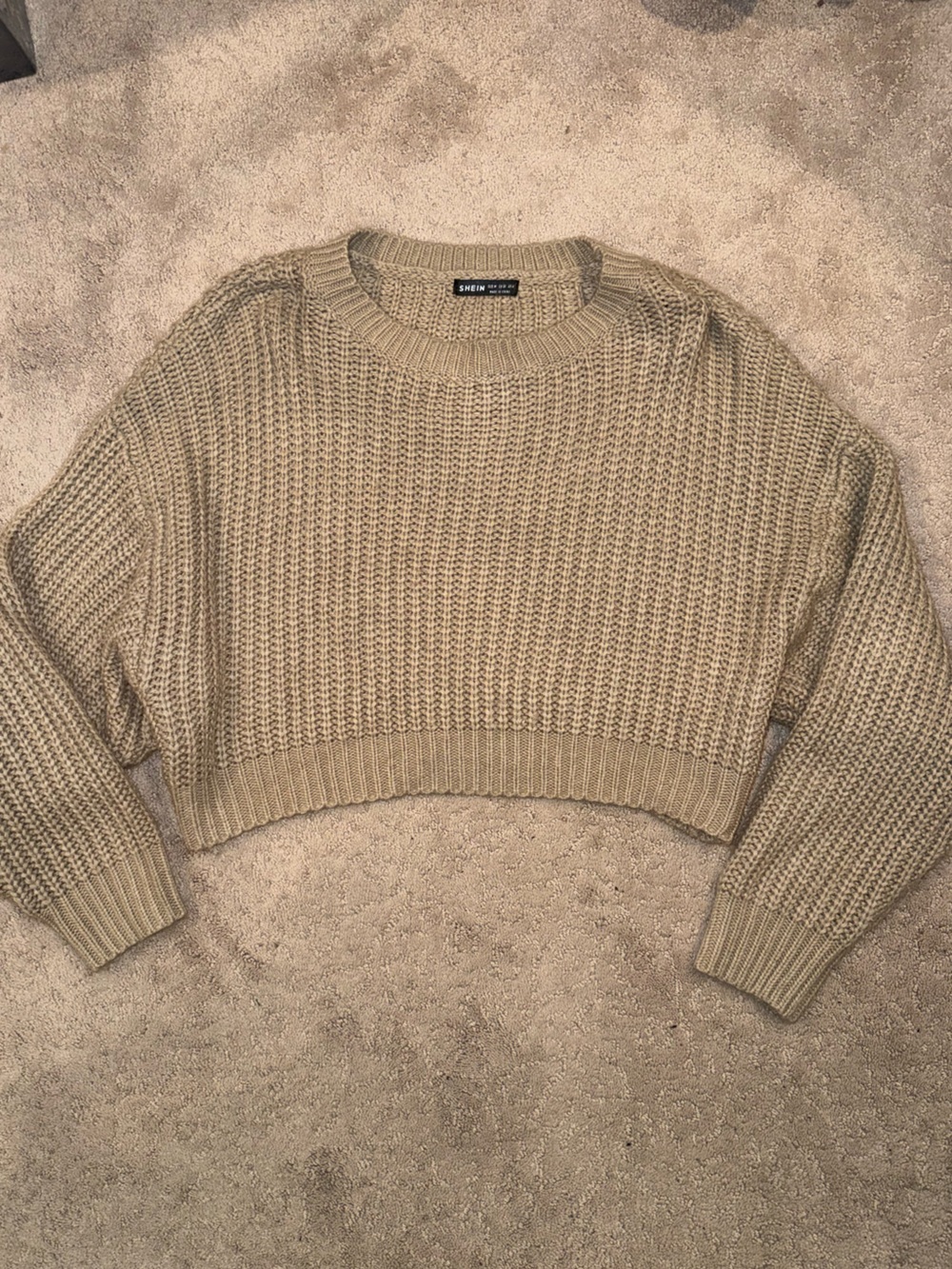 SHEIN Cropped Crewneck Sweater - Khaki